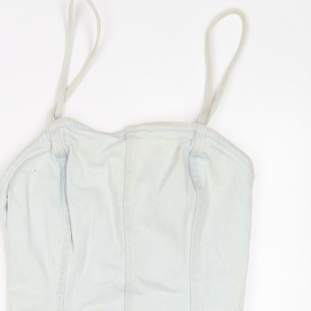 Zara Womens Blue Cotton A-Line Size XS Square Neck Zip