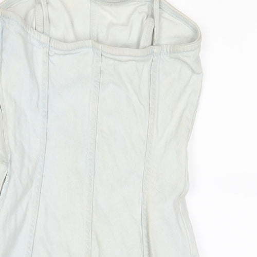 Zara Womens Blue Cotton A-Line Size XS Square Neck Zip