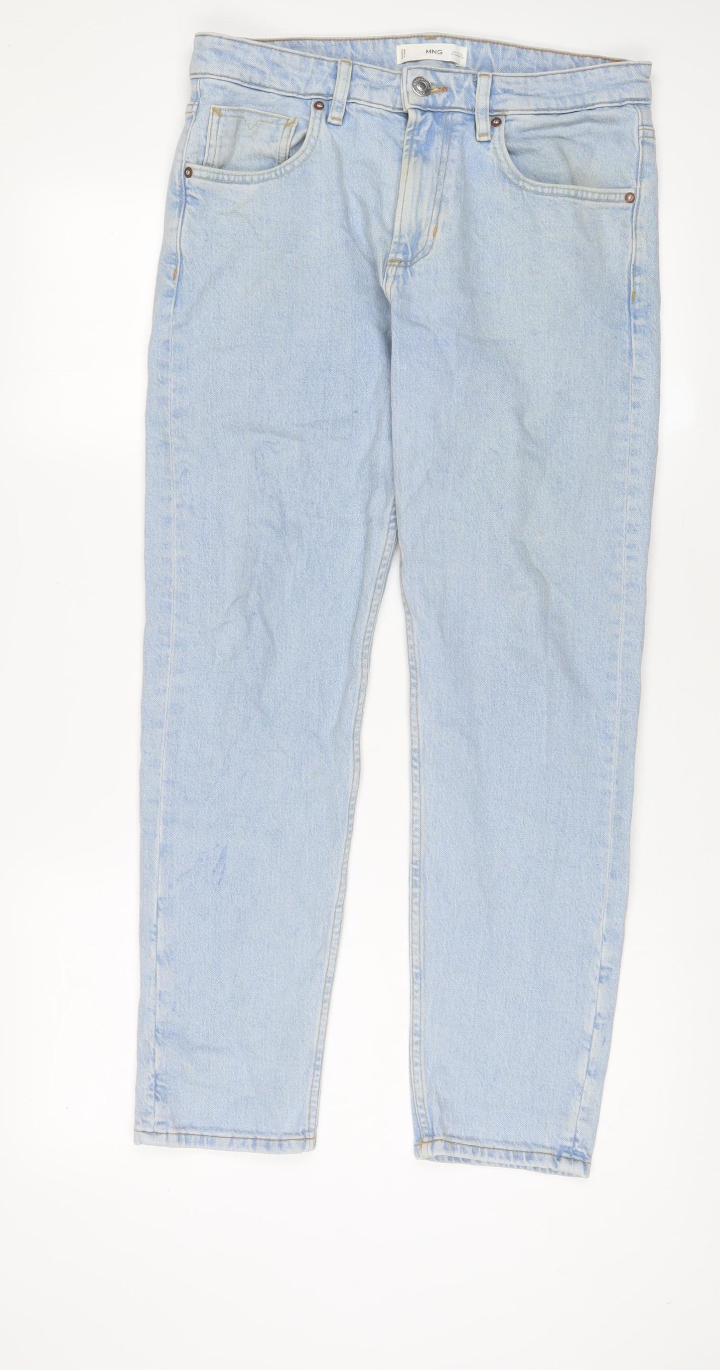 Mango Womens Blue Cotton Straight Jeans Size 10 L28 in Regular Zip