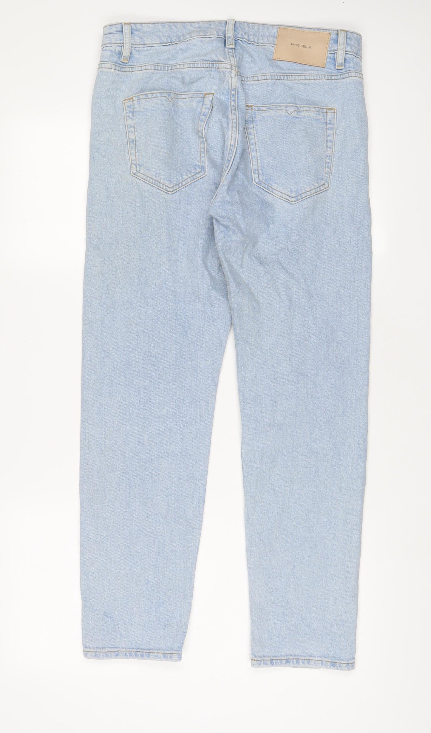 Mango Womens Blue Cotton Straight Jeans Size 10 L28 in Regular Zip