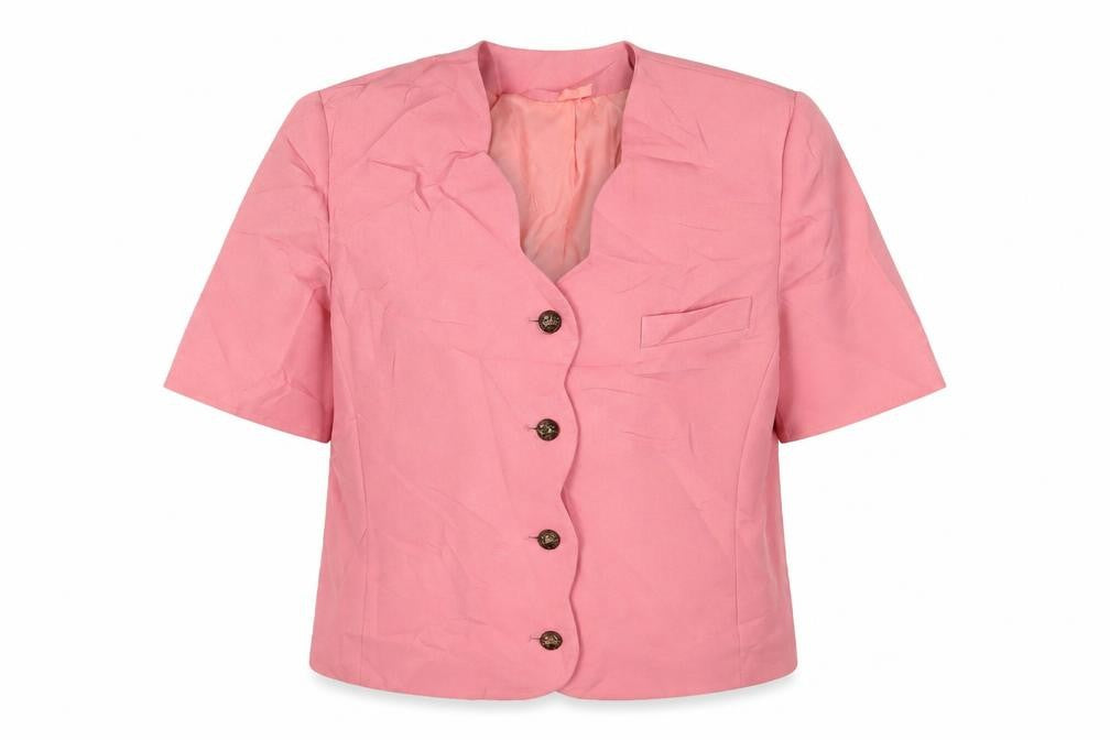 Front view of Classics women’s pink jacket blazer, size UK 16, button