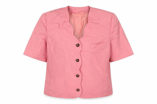 Front view of Classics women’s pink jacket blazer, size UK 16, button