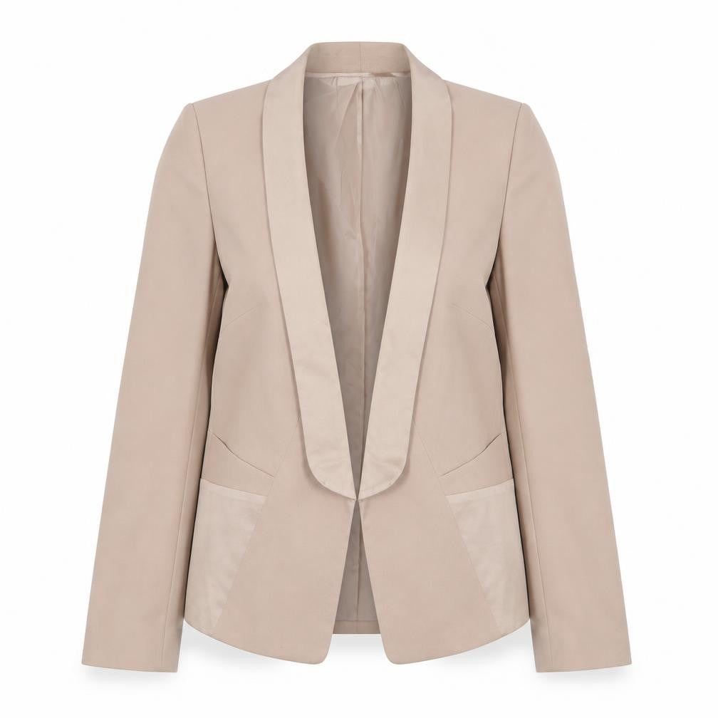 Front view of Limited Collection women’s beige jacket, size UK 10, - open