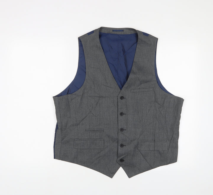 Fellini Mens Grey Polyester Jacket Suit Waistcoat Size 44 Regular