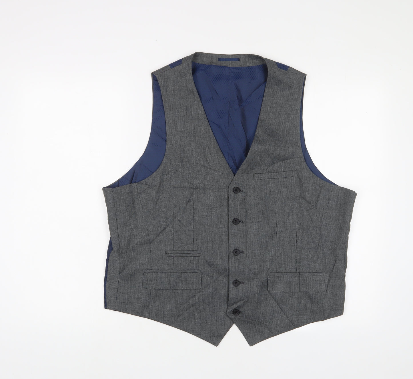 Fellini Mens Grey Polyester Jacket Suit Waistcoat Size 44 Regular