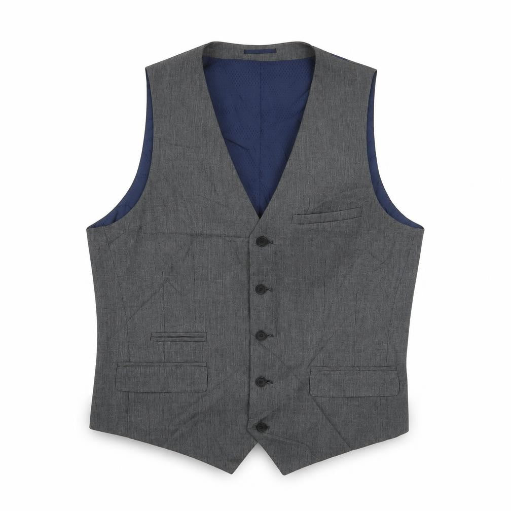 Front view of Fellini men’s grey polyester jacket suit waistcoat, size 44, regular