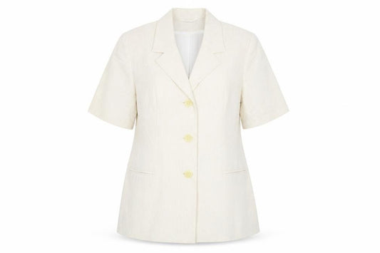 Front view of C&A women’s beige jacket blazer, size UK 12, button