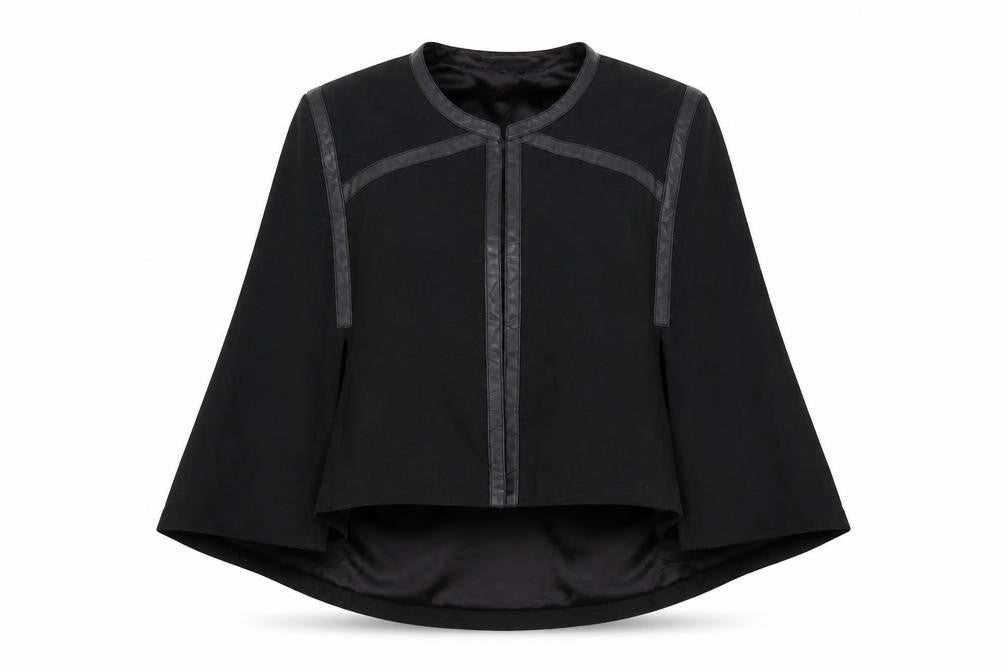 Front view of Finders Keepers women’s black jacket, size L, hook & eye