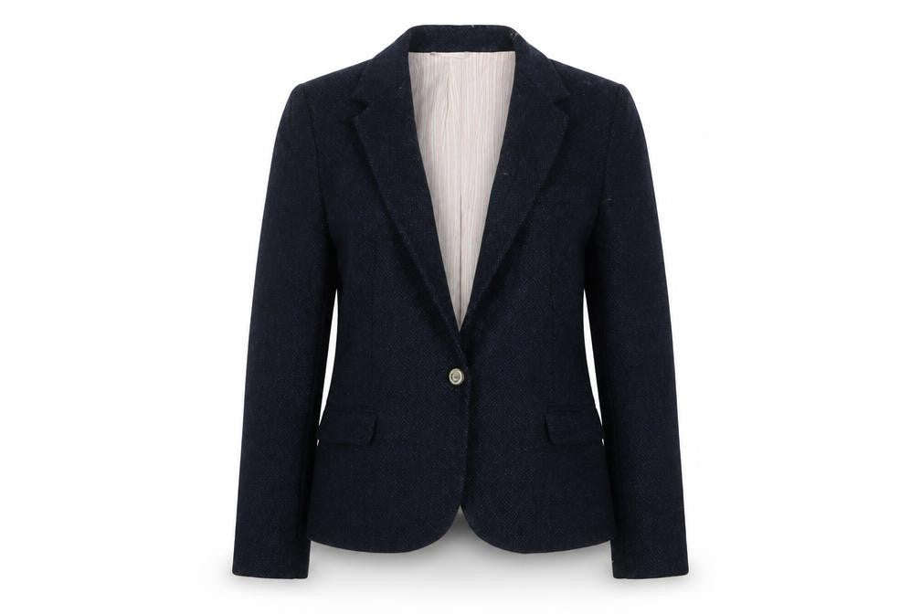 Front view of Zara women’s blue jacket blazer, size S, button