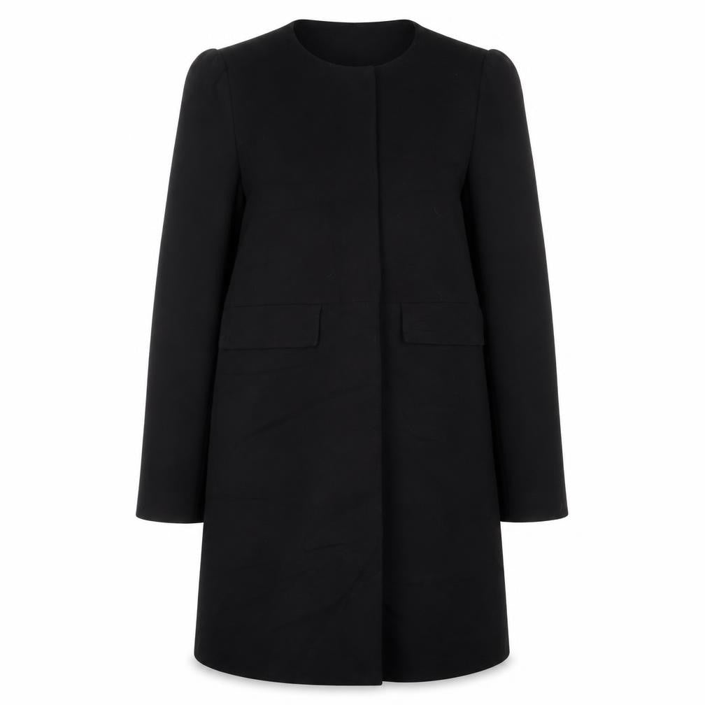 Front view of H&M women’s black jacket, size UK 10, button