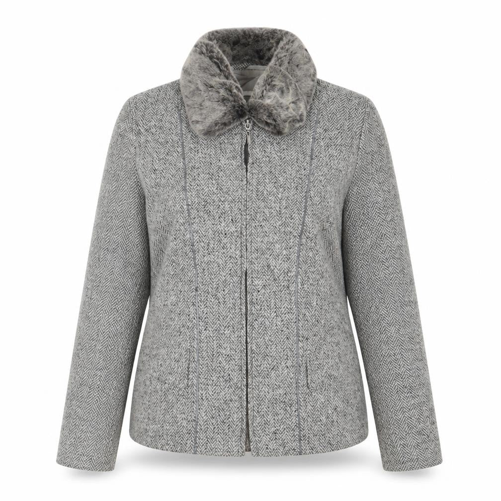 Front view of Gerry Weber women’s grey jacket, size UK 12, zip