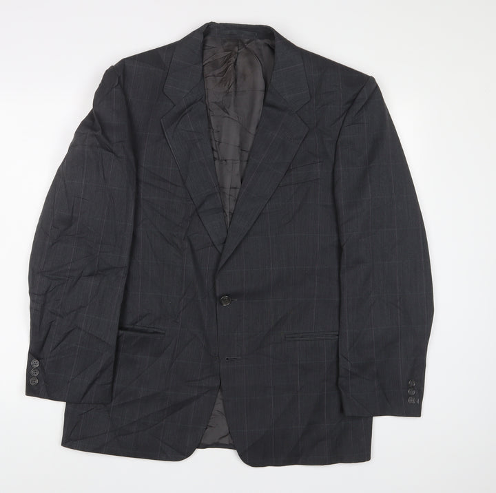 Marks and Spencer Mens Grey Plaid Polyester Jacket Suit Jacket Size 40 Regular