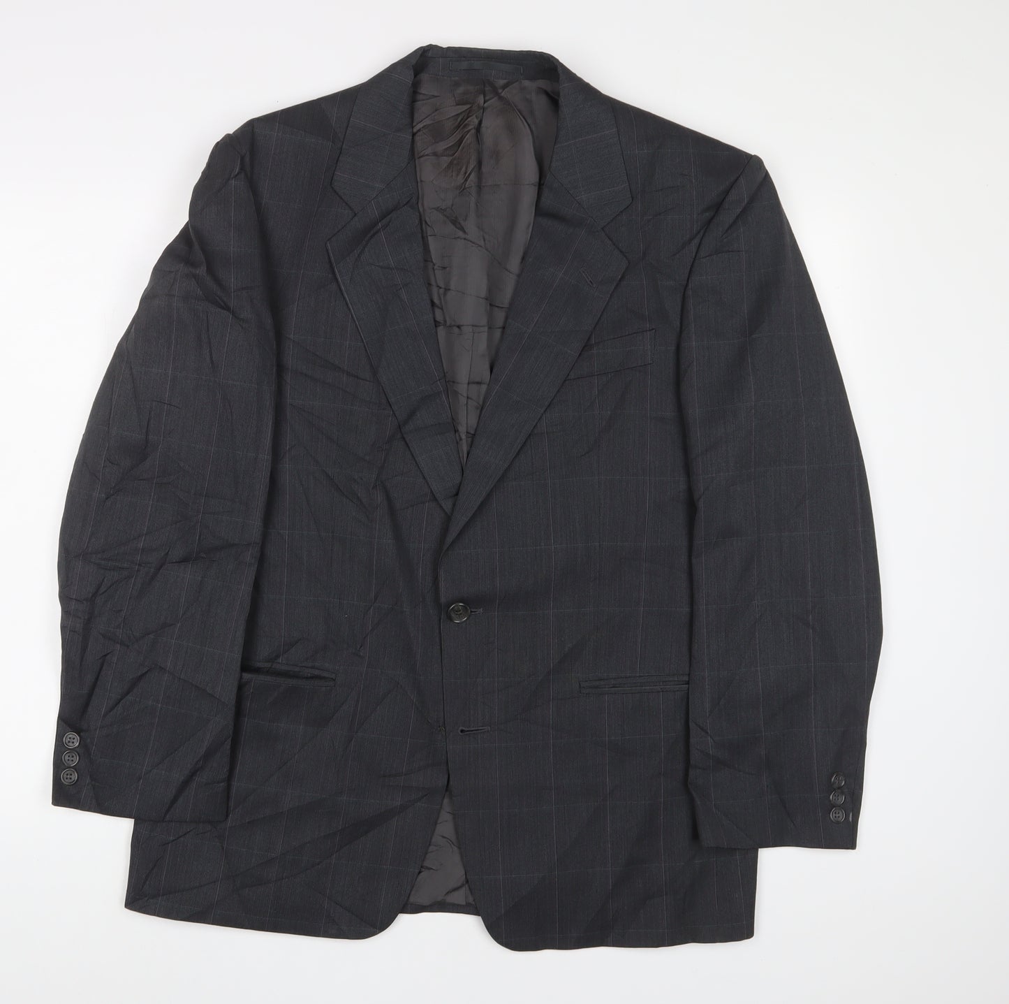 Marks and Spencer Mens Grey Plaid Polyester Jacket Suit Jacket Size 40 Regular