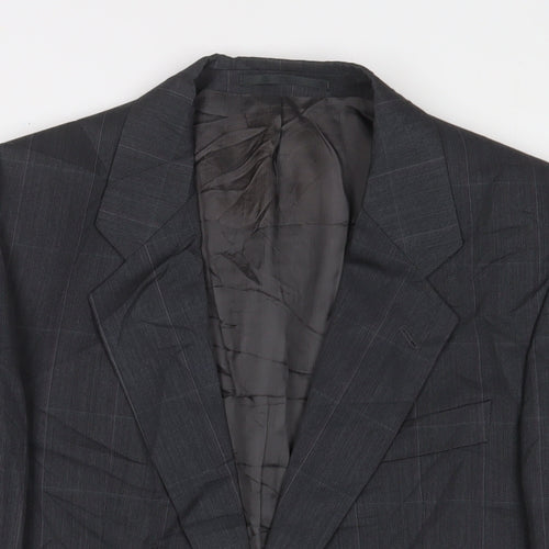 Marks and Spencer Mens Grey Plaid Polyester Jacket Suit Jacket Size 40 Regular