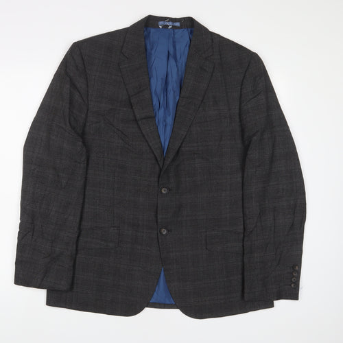 Marks and Spencer Mens Grey Plaid Polyester Jacket Suit Jacket Size 40 Regular