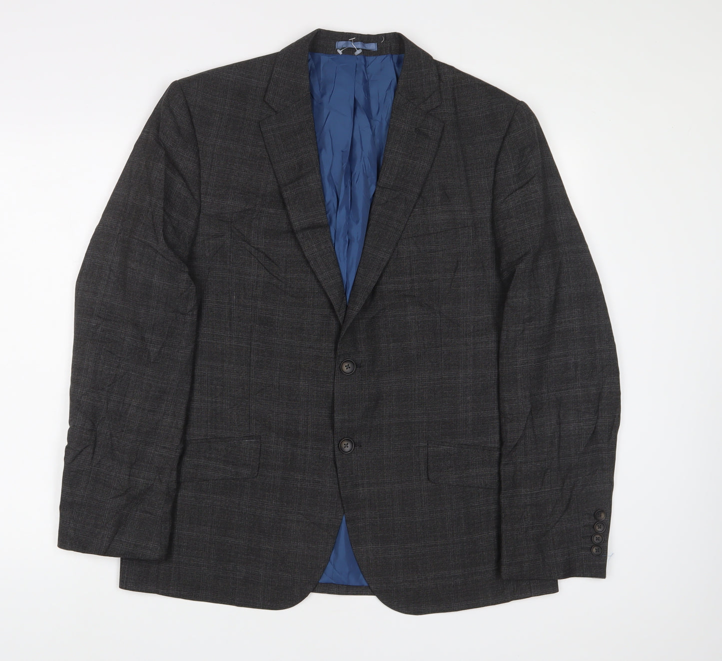 Marks and Spencer Mens Grey Plaid Polyester Jacket Suit Jacket Size 40 Regular