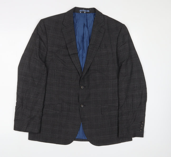 Marks and Spencer Mens Grey Plaid Polyester Jacket Suit Jacket Size 40 Regular