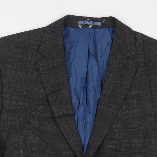 Marks and Spencer Mens Grey Plaid Polyester Jacket Suit Jacket Size 40 Regular