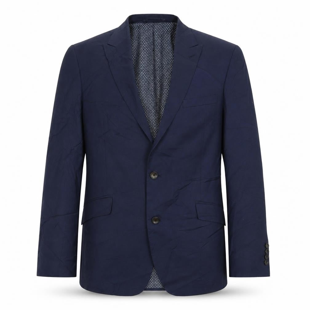 Front view of Marks & Spencer men’s blue polyester jacket suit jacket, size 42, regular