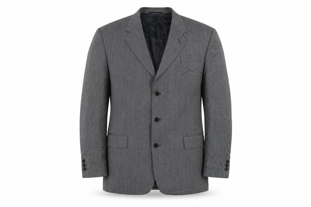 Front view of James Barry men’s grey wool jacket suit jacket, size 44, regular