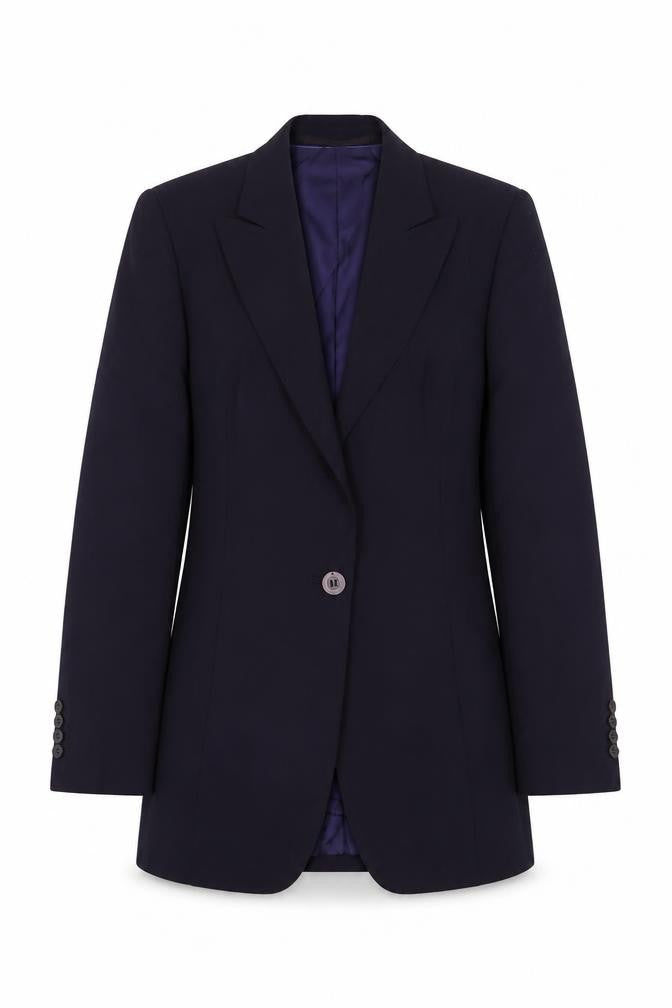 Front view of Per Una women’s purple polyester jacket suit jacket, size UK 8