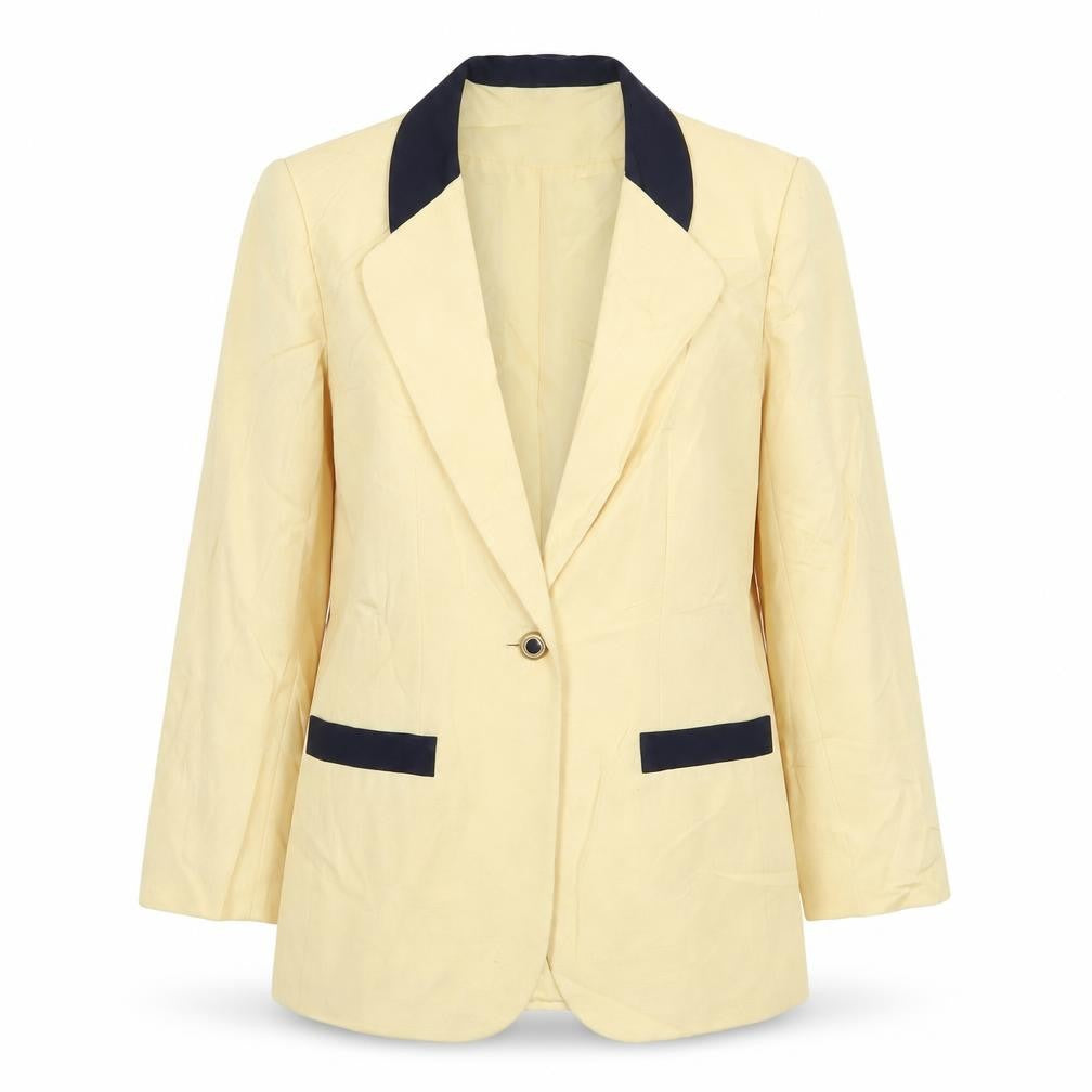 Front view of Kasper women’s yellow jacket blazer, size UK 8, button