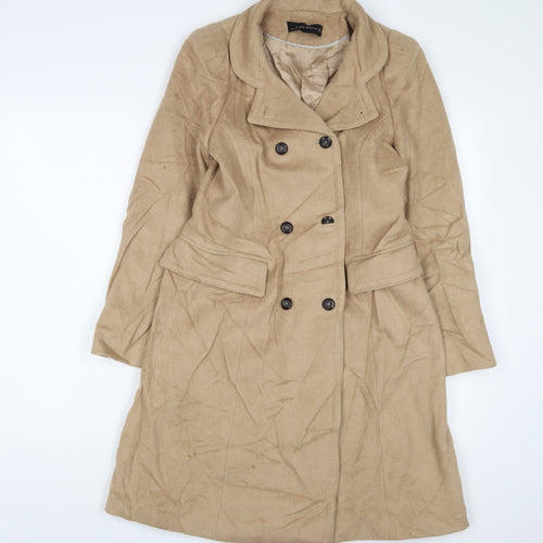 Zara Womens Brown Overcoat Coat Size M Button - Pockets