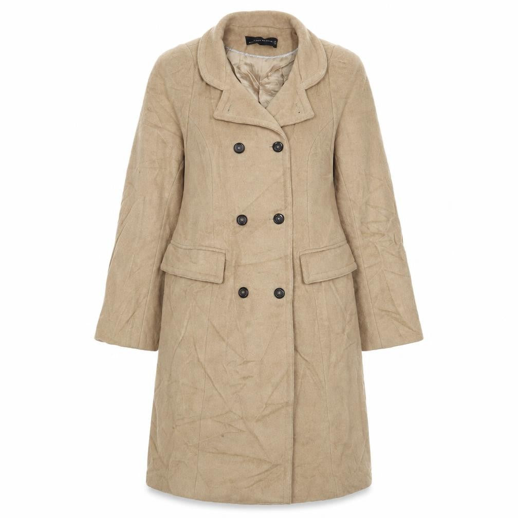 Front view of Zara women’s brown overcoat coat, size M, button - pockets