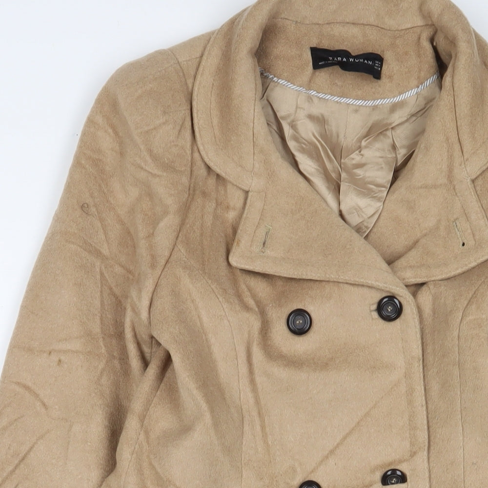Zara Womens Brown Overcoat Coat Size M Button - Pockets