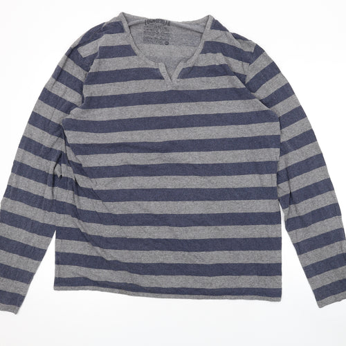 NEXT Mens Grey Striped Cotton T-Shirt Size XL Round Neck
