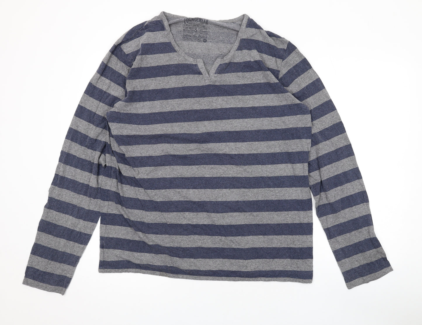 NEXT Mens Grey Striped Cotton T-Shirt Size XL Round Neck