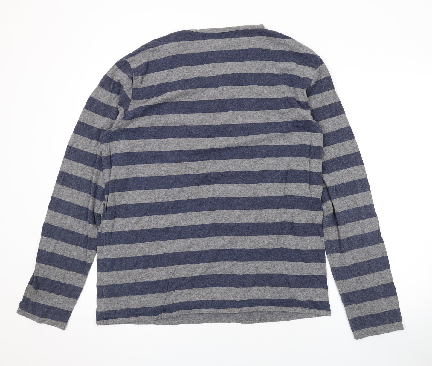 NEXT Mens Grey Striped Cotton T-Shirt Size XL Round Neck