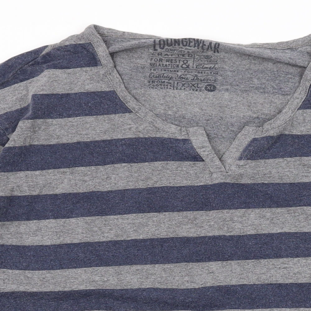 NEXT Mens Grey Striped Cotton T-Shirt Size XL Round Neck