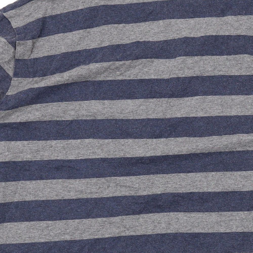 NEXT Mens Grey Striped Cotton T-Shirt Size XL Round Neck