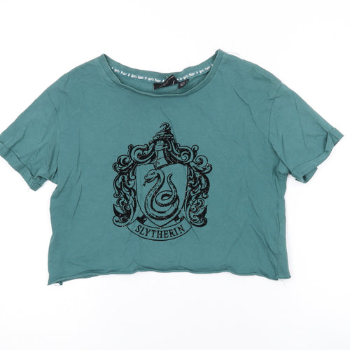 Harry Potter Girls Green Cotton Basic T-Shirt Size 10-11 Years Round Neck Pullover