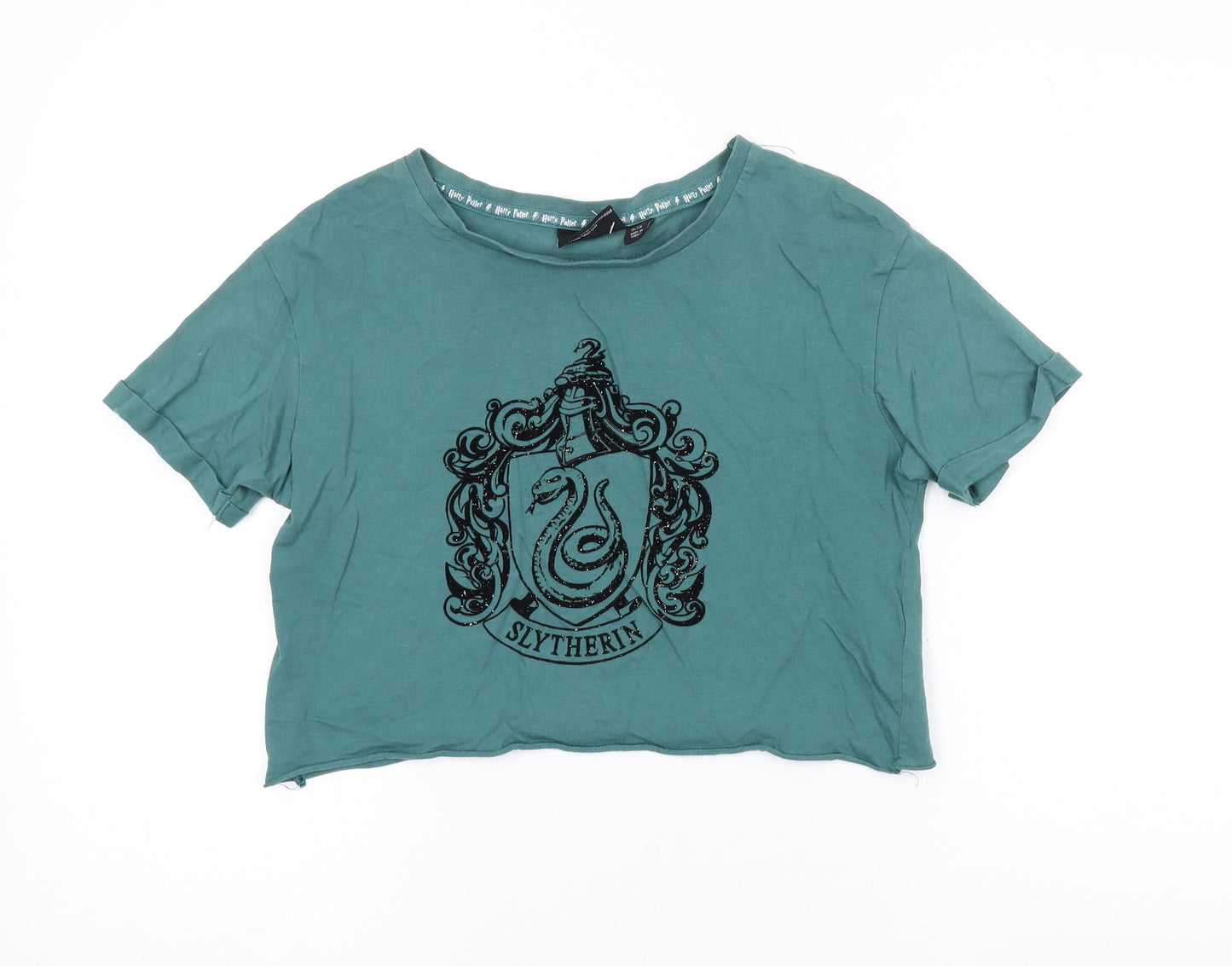 Harry Potter Girls Green Cotton Basic T-Shirt Size 10-11 Years Round Neck Pullover