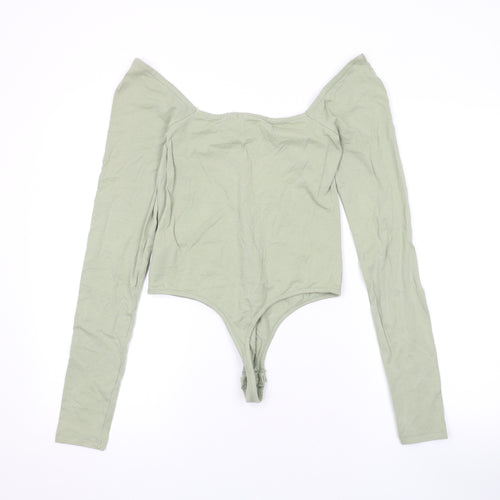 NA-KD Womens Green Cotton Bodysuit One-Piece Size S L10 in Snap