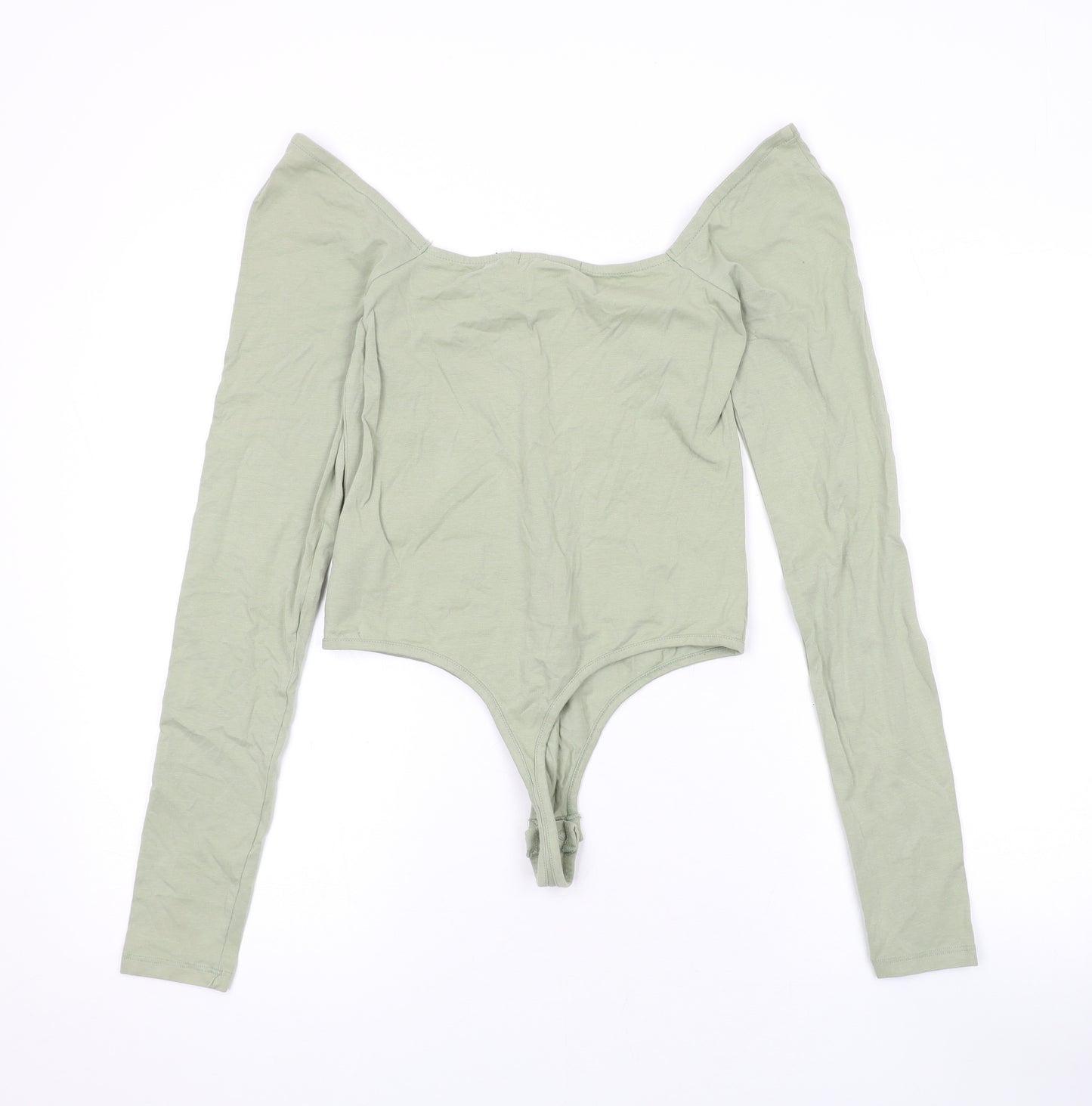 NA-KD Womens Green Cotton Bodysuit One-Piece Size S L10 in Snap