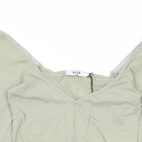 NA-KD Womens Green Cotton Bodysuit One-Piece Size S L10 in Snap