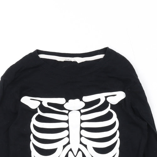 H&M Boys Black Cotton Basic T-Shirt Size 6-7 Years Round Neck Pullover - Skeleton, Halloween