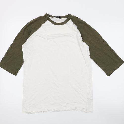 New Look Mens White Colourblock Cotton T-Shirt Size S Round Neck