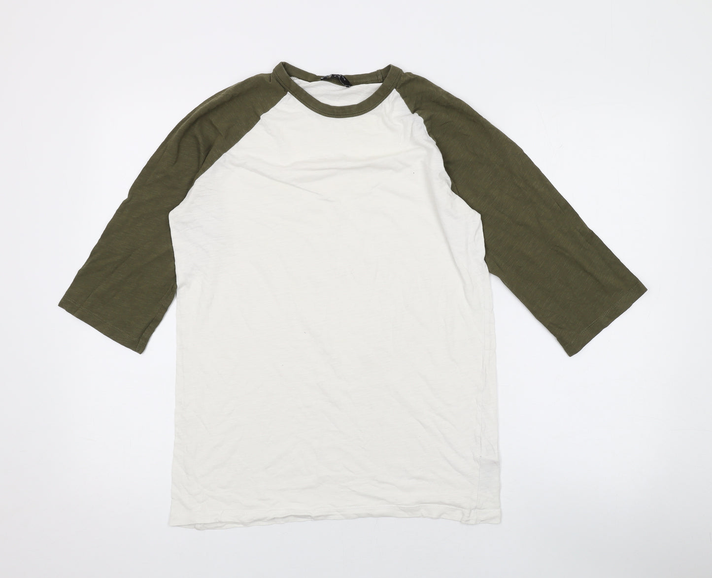 New Look Mens White Colourblock Cotton T-Shirt Size S Round Neck