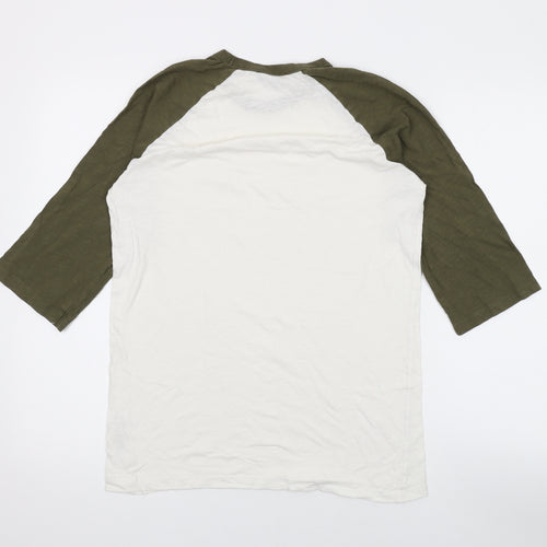New Look Mens White Colourblock Cotton T-Shirt Size S Round Neck