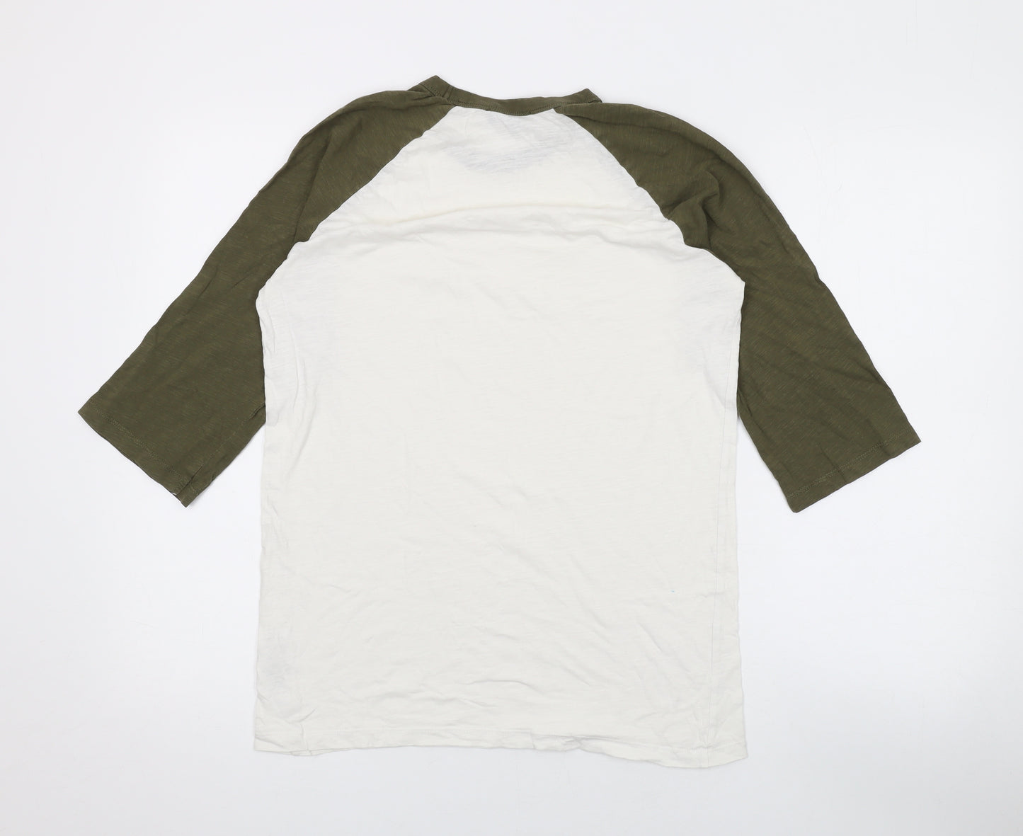 New Look Mens White Colourblock Cotton T-Shirt Size S Round Neck