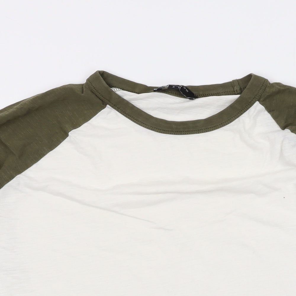 New Look Mens White Colourblock Cotton T-Shirt Size S Round Neck