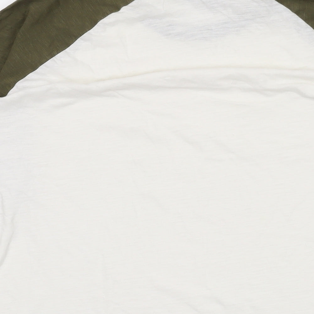 New Look Mens White Colourblock Cotton T-Shirt Size S Round Neck