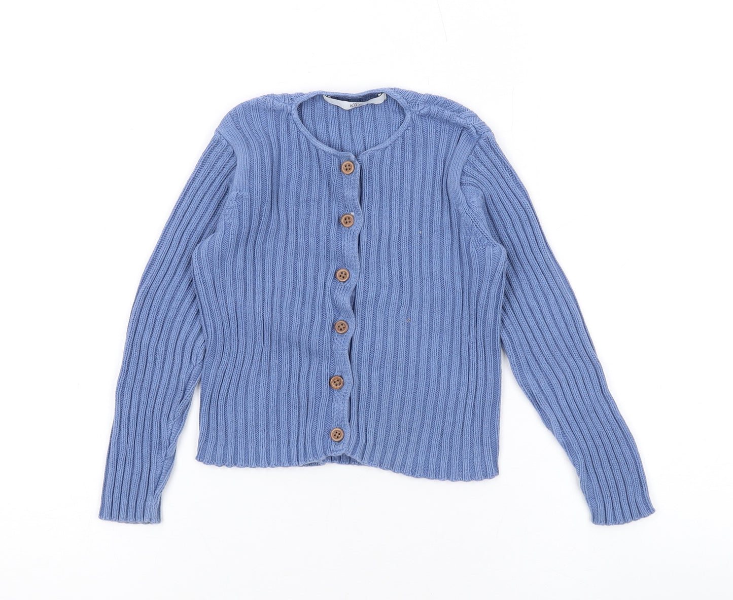 Marks and Spencer Boys Blue Round Neck Cotton Cardigan Jumper Size 3-4 Years Buckle