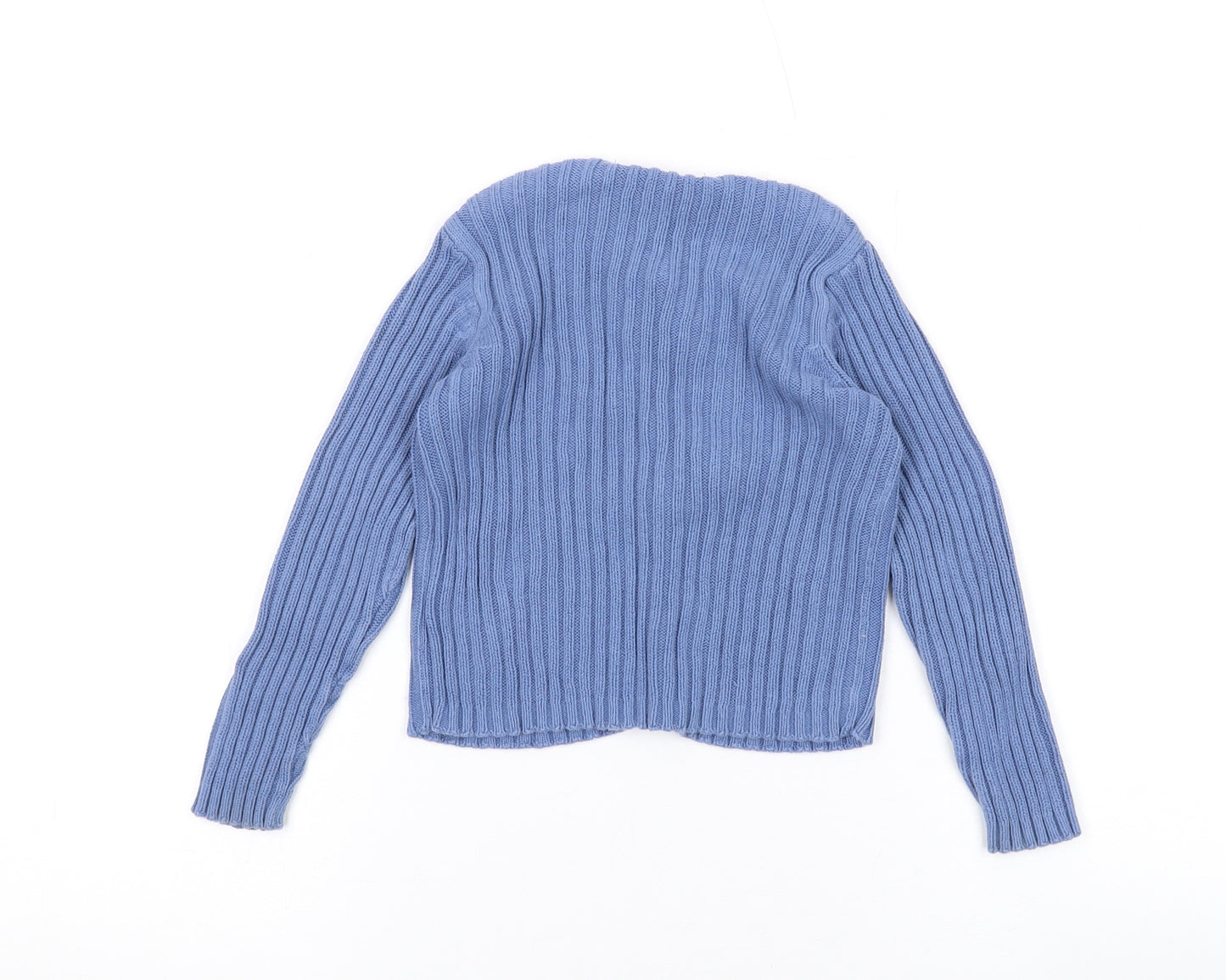 Marks and Spencer Boys Blue Round Neck Cotton Cardigan Jumper Size 3-4 Years Buckle