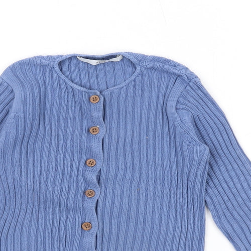 Marks and Spencer Boys Blue Round Neck Cotton Cardigan Jumper Size 3-4 Years Buckle