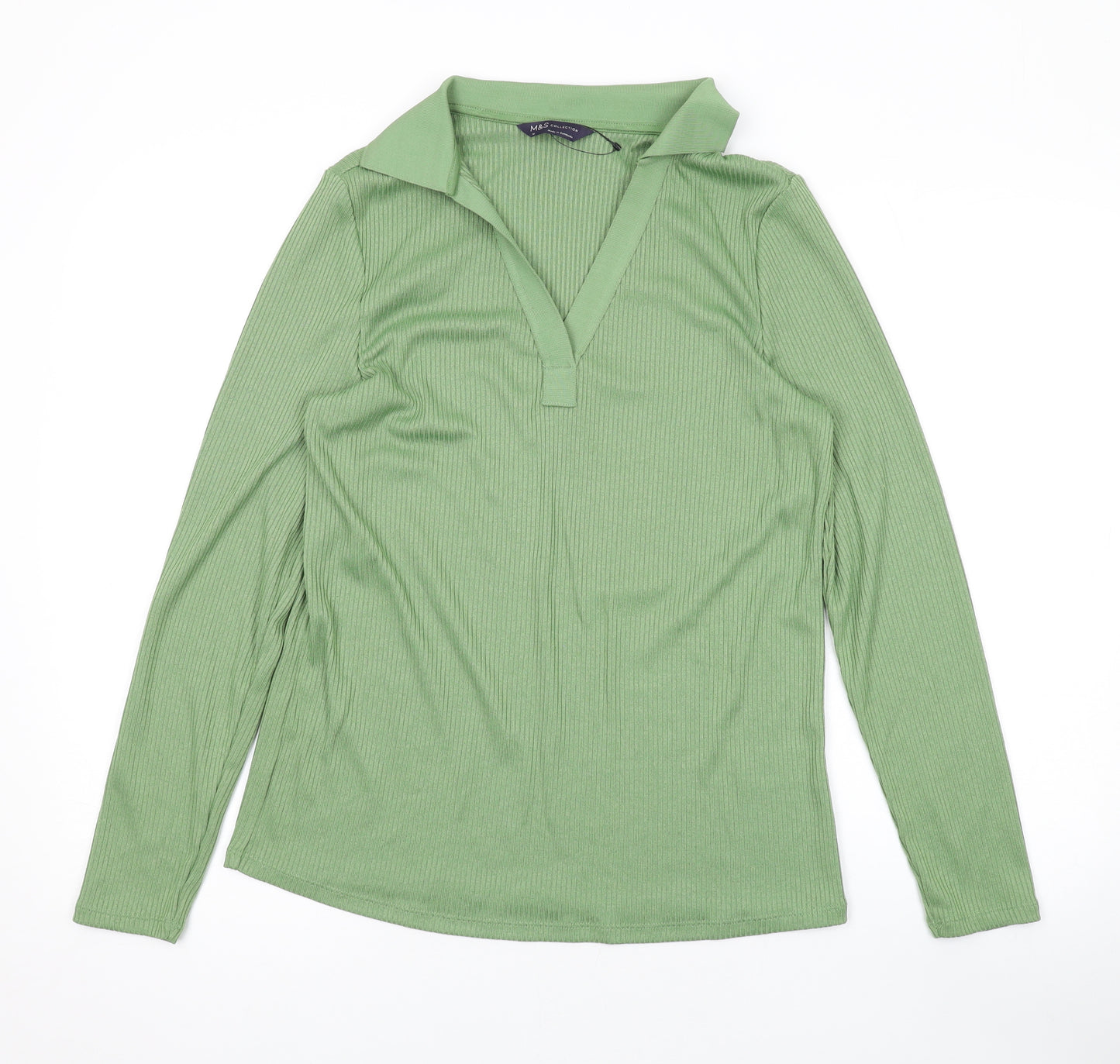 Marks and Spencer Womens Green Polyester Basic Blouse Size 12 V-Neck